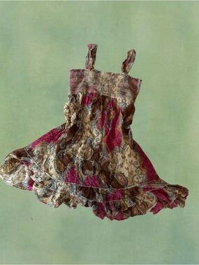 Boho Paisley Ruffle Sundress in Pink, Brown & Cream